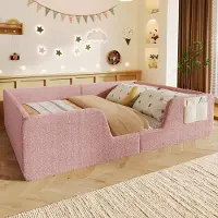 Merax Gestoffeerd bed - 140 x 190 cm - afneembare veiligheidshekken - met ingebouwde opbergzak - fluweel - roze - zonder matras