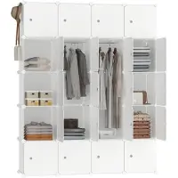 NaiZy 145x37x178cm Beige Kledingkast Kunststof, Reksysteem Garderobekast met 20 Kubussen & Deur, Draagbare Planksysteem Slaapkamerkast, Combikast voor Kleding/Boeken/Speelgoed,