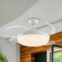 Schuller Valencia LED plafondventilator Venturi wit/transparant DC, Ø 106 cm stil Venturi, dimbaar, helder / transparant, Woon-/ Eetkamer, metaal, Modern
