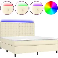 vidaXL Boxspring met matras en LED kunstleer crèmekleurig 180x200 cm