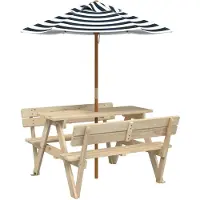 Syfax Picknicktafel voor 4 kinderen met parasol massief vurenhout