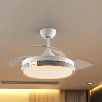 Schuller Valencia LED plafondventilator Herón wit/goud/grijs/transparant Ø106 cm stil Herón, dimbaar, helder / transparant, Woon-/ Eetkamer, metaal, Modern