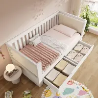 OKWISH Slaapbank 90x190cm – Met 2 Opberglades – Met Driezijdige Rugleuning – Zonder Matras – Hout – Wit