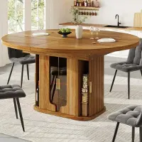 STILVORA Uitschuifbare Eettafel - Rond Naar Ovaal Met Opberglades En Glazen Fronten - Voor Eethoek En Woonkamer - MDF - 118-158x118x77 Cm - Walnoot