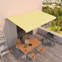 Prolenta Maison Exclusive - Automatisch uitrolbaar zonnescherm, 500x300 cm, geel en wit