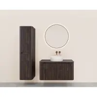 Wiesbaden Onderkast Sulora 100x48 cm Afgeronde Hoeken Geribbeld Met 1 Lade 1 Uitsparing Walnoot