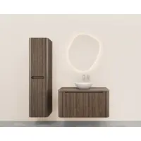 Wiesbaden Onderkast Sulora 80x48 cm Afgeronde Hoeken Geribbeld Met 1 Lade 1 Uitsparing Bruin Eiken