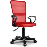 Tresko bureaustoel kantoorstoel draaistoel, met kunststof wielen, traploos in hoogte verstelbaar, gevoerde zitting, ergonomische vormgeving, SGS-geteste veer (rood)
