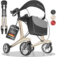 Aktiv shop GmbH Carbon Rollator – inklapbaar en licht met zitje, ultralicht 5,5 kg, wandelhulp voor senioren, 9-voudig in hoogte verstelbaar, met tas, crème - maat L