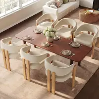 OKWISH eetkamerstoelen, 6 gestoffeerde stoelen, ergonomische rugleuning, dikke bekleding, metalen poten met houtdecor, geschikt voor de eetkamer en woonkamer, natuurlijke uitstraling