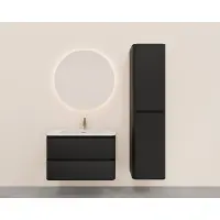 Wiesbaden Onderkast novira 100x48 cm afgeronde hoeken met 2 laden 1 uitsparing mat zwart