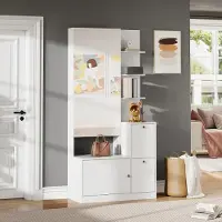 STILVORA Halmeubel - Met Spiegel En Uitklapbare Schoenkasten - Voor Gang En Entree - Spaanplaat - 85x40x180 Cm - Wit