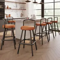 OKWISH Barkruk – Ergonomische Rugleuning – Set Van 6 – Waterafstotend Kunstleer En Metaal – Bruin – Met Voetsteun
