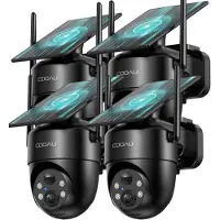 COOAU C5 Beveiligingscamera - Draadloze 2K Beveiligingscamera voor buiten - 360° Gekking - Geïntegreerd zonnepaneel - kleuren-Nachtzicht - Alexa - 4 Stuks - Zwart