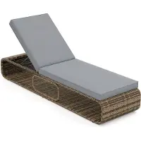 Costway Tuinstoel van polyrotan, ligbed met kussen en verstelbare rugleuning, weerbestendige ligstoel, terrasligbed geschikt tot 180 kg, grijs