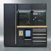 Datona Werkplaatsinrichting PREMIUM met eiken werkblad 200 cm breed - Zwart