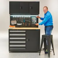 Datona Werkbank garage 120 cm met gereedschapskasten - Zwart