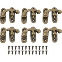 Gistuch 6-delige set scharnierende sluiting, brons, mini-vintage/antieke slot, links, rechts, haak, grendel, beugel, metalen sluiting, gebogen gesp
