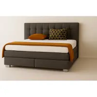 Mebloland Boxspringbed VERONA, 180 x 200 cm, met twee 7-zone pocketveringmatrassen en een gestoffeerd hoofdeinde. Kleur: donkergrijs