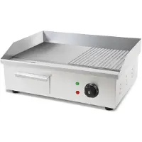 VERTES Grillplaat Braadplaat Plancha Grill Elektrisch 3000W van roestvrij staal Grilloppervlak Glad & Met groeven 55x35cm, Thermostaat, Temperatuur 50-300°C, Spat- & Warmtebescherming