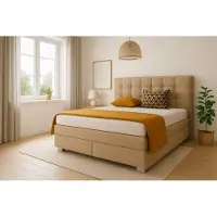 Mebloland Boxspringbed VERONA, 140 x 200 cm, met twee 7-zone pocketveringmatrassen en een gestoffeerd hoofdeinde. Kleur: beige