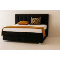Mebloland Boxspringbed VERONA, 200 x 200 cm, met twee 7-zone pocketveringmatrassen en een gestoffeerd hoofdeinde. Kleur: zwart