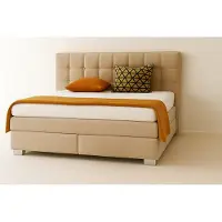 Mebloland Boxspringbed VERONA, 200 x 200 cm, met twee 7-zone pocketveringmatrassen en een gestoffeerd hoofdeinde. Kleur: beige