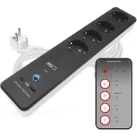 Emos GoSmart verlengsnoer 2 m / 4 stopcontacten / met uitschakelaar / met USB / wit-zwart / PVC, P1422SM
