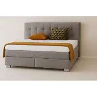 Mebloland Boxspringbed VERONA, 180 x 200 cm, met twee 7-zone pocketveringmatrassen en een gestoffeerd hoofdeinde. Kleur: donkergrijs