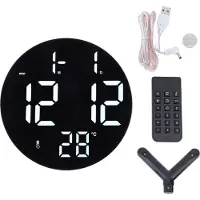 Gistuch Ronde digitale wandklok, 12/24 uurs weergave, werkt op USB, geruisloos, moderne LED-verlichting, geschikt voor woonkamer, slaapkamer, klaslokaal, kantoor