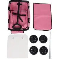 Gistuch Multifunctionele, inklapbare kar voor huisdieren met 4 wielen, geschikt om te trekken, draagbaar voor kampeertrips en outdooractiviteiten. Kleur: roze
