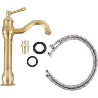 Gistuch Eénhendel wastafelmengkraan, draaibare uitloop voor warm en koud water in de badkamer, met 2 slangen, koper