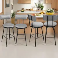 ProximaX barkruk, set van 4, grijs, met zitting van kunstleer, metalen frame, comfortabele keukenkruk met gebogen rugleuning