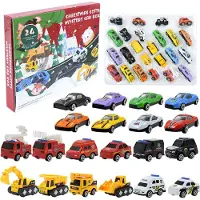 Gistuch Adventskalender met 24 uitrolbare auto's, speelgoedvoertuigen voor kinderen, kerstcadeau en spelletjes voor feestjes