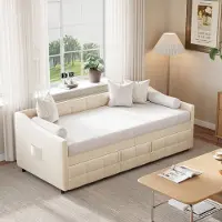 ProximaX slaapbank, 90x200 cm, crème kleur, fluweelstof, uittrekbaar met gasveer – multifunctionele bank en gastenbed