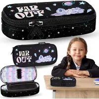 Sarcia.eu DISNEY Stitch Schoolpotloodetui COMPARTIMENTEN met zwarte vakken, ovaal zakje voor meisjes 5x22x10cm