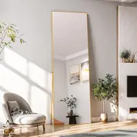 ProximaX Rechthoekige make-up spiegel van gehard glas, met een gouden aluminium frame, afmetingen 162 x 53 cm, elegant en modern design, geschikt voor slaapkamer of badkamer