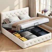 ProximaX Tweepersoonsbed 140 x 200 cm, bekleed met perzikbeige fluweel, met gasdrukveeropslag, gestoffeerd hoofdeinde en voeteneinde, comfortabel en elegant design