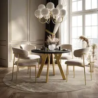 Lookway Eetkamerset VOLTA MAT, bestaande uit een tafel met vier stoelen. Kleur van de poten: goud, kleur van het tafelblad: mat zwart