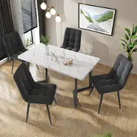 ProximaX eethoekstoel, set van 4, met beklede zitting van fluweel, comfortabel voor eetkamer, keuken of woonkamer, grijs