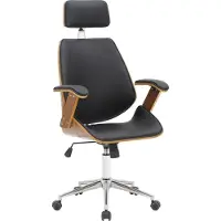 BellaFurn Ergonomische bureaustoel - Bureaustoel - Onderhoudsvriendelijk kunstleer en houtfineer, kleur: walnoot/zwart
