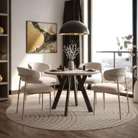 Lookway Eetkamerset VOLTA GLOSS, bestaande uit een tafel en vier stoelen. Kleur van de poten: zwart. Kleur van het tafelblad: kasjmierglans