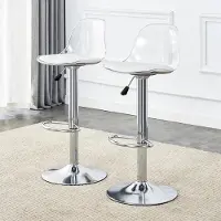Great han Set van 2 barkrukken, in hoogte verstelbaar van 82 tot 104 cm, 360° draaibaar. Moderne barkrukken met transparante rugleuning en zilverkleurige metalen poten, wit