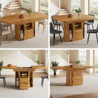 Great han Eettafel van massief hout, uitschuifbaar van rond naar ovaal, 118-158 cm. Eettafel voor 6 personen met een drielaags afwerking. Moderne keukentafel, notenhout