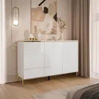 Lookway Drietalige commode AURORA, wit, hoogglans, met 3D-effect, op verchroomde, rechte poten