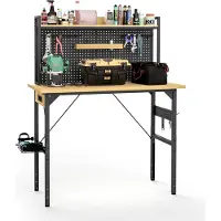 Great han Werkbank, naturel/zwart, 120x60x125,5–155,5 cm, in hoogte verstelbaar, belastbaar tot 700 kg, met stopcontacten, wielen en gereedschapskast