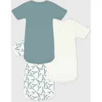 Petit Bateau Setje van katoenen babybody's met korte mouwen en Eiffeltorenprint Unisex Rompertje - Groen + Wit/Groen + Wit/Groen