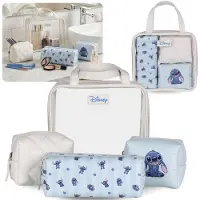 Sarcia.eu DISNEY Stitch Beige-blauwe set reissetjes met ritssluiting, 4 stuks, verschillende maten