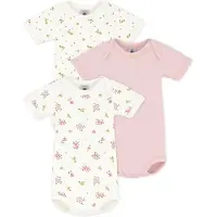 Petit Bateau Setje van katoenen body's met korte mouwen en bloemenprint Meisjes Rompertje - Roze + Wit/Roze + Geel