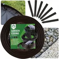 Sarcia.eu Bruine tuinborder + pinnen I Borderrand kunstof bruin I Perkrand flexibel I Perkafzetting I Tuinafboording zonder graven 50 m + 150 Grondpennen